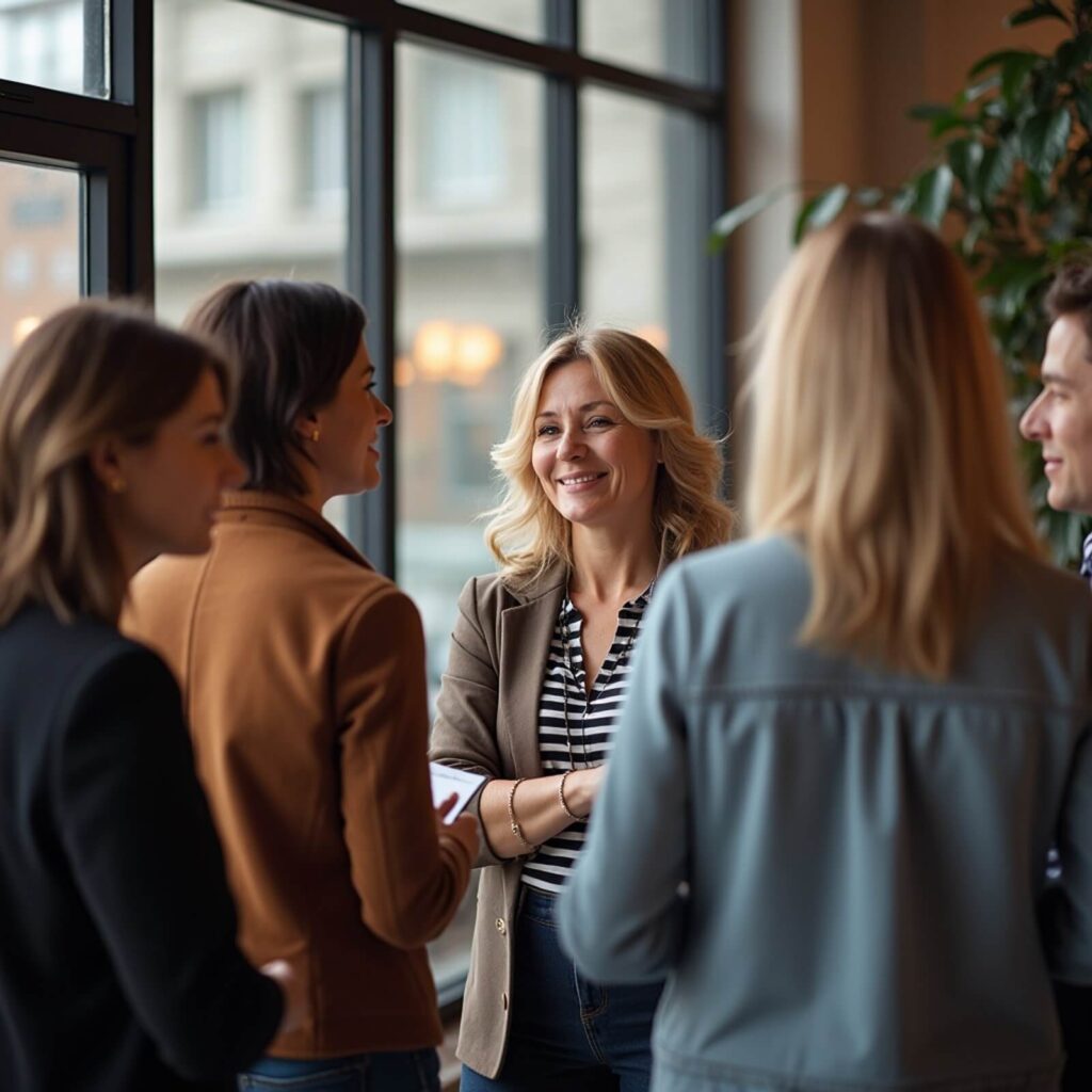women between 35 - 50 together at work, chatting about perimenopause